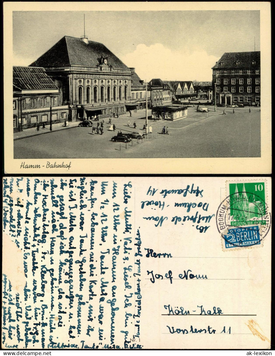 Ansichtskarte Hamm (Westfalen) Bahnhof, Vorplatz Und Kiosk 1951 - Hamm