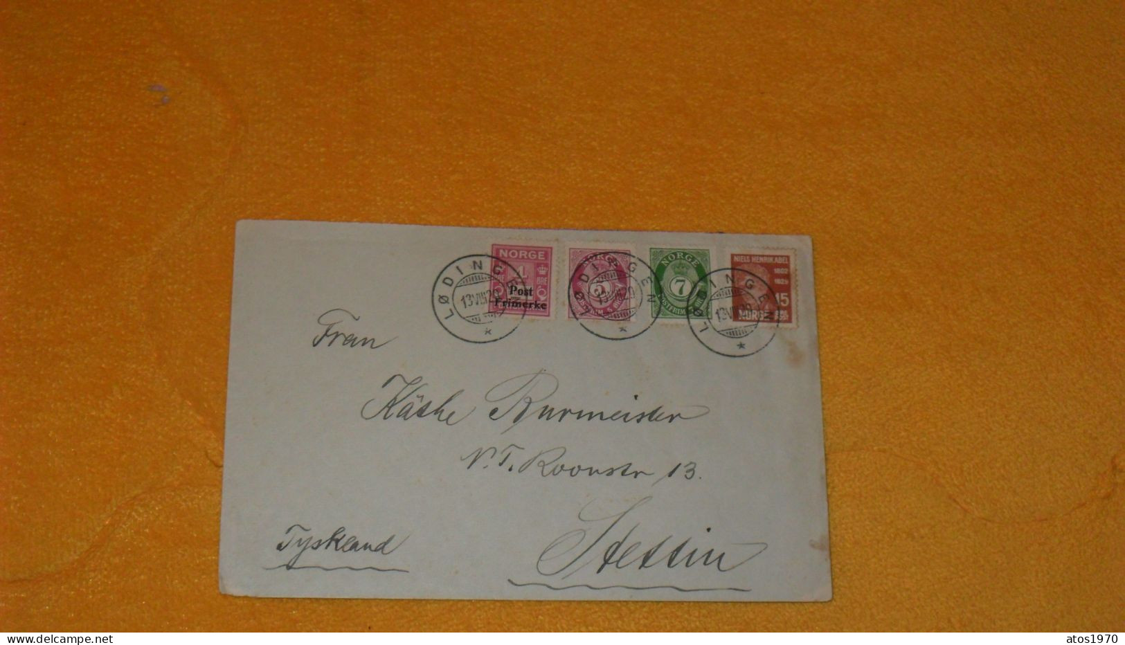 ENVELOPPE ANCIENNE DE 1929./ CACHETS LODINGEN NORVEGE + TIMBRES X4 DONT 1 POST FRIMERKE - Covers & Documents