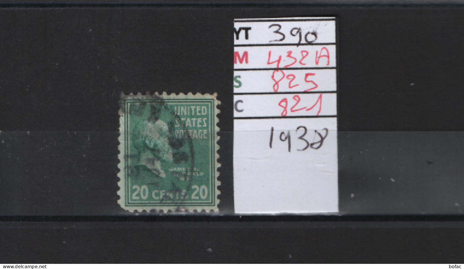 PRIX FIXE Obl 390 YT 432A MIC 825 SCO 821 GIB James Garfield 1938 Etats Unis 58A/02   2 Teintes - Used Stamps