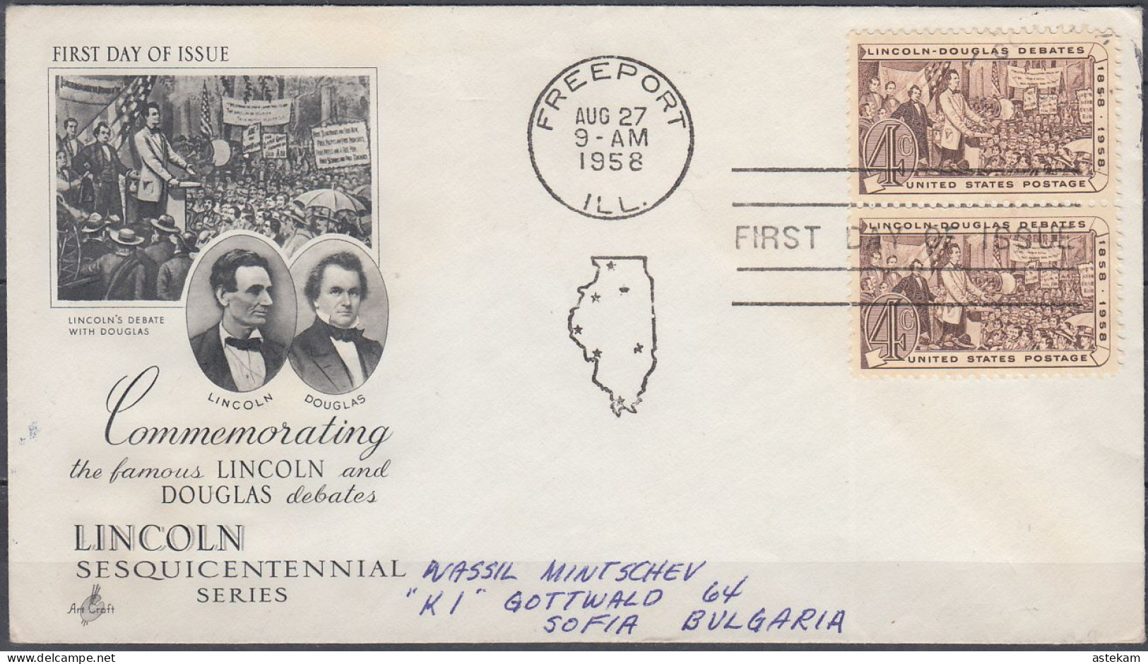 USA 1958, FDC For 100 Years From The FAMOUS DEBATES Between LINCOLN And DOUGLAS - 1951-1960