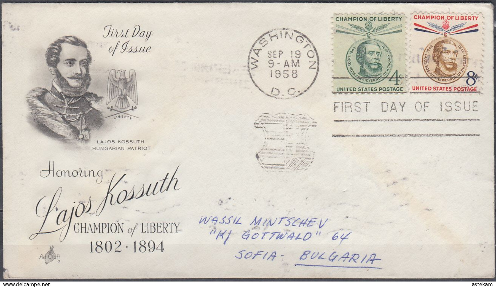 USA 1958, TRAVELED FDC From 1958 For HONORING LAJOS KOSSUTH-HUNGARIAN PATRIOT - 1951-1960