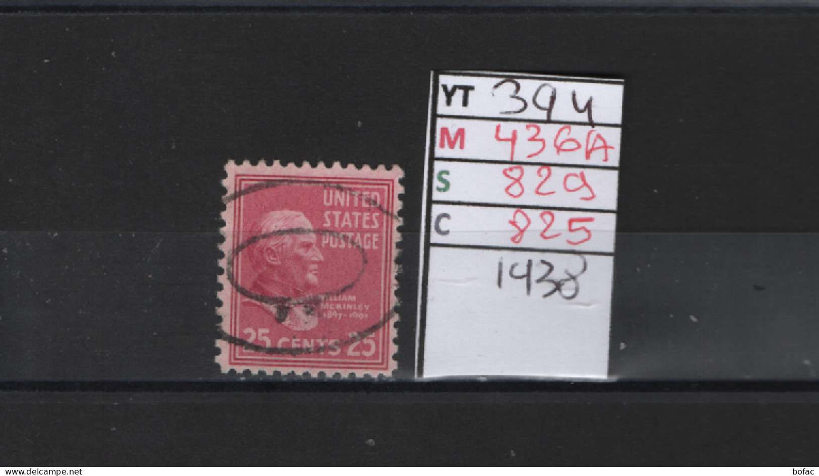 PRIX FIXE Obl 394 YT 436A MIC 829 SCO 825 GIB William Mc Kinley 1938  58A/02 - Used Stamps