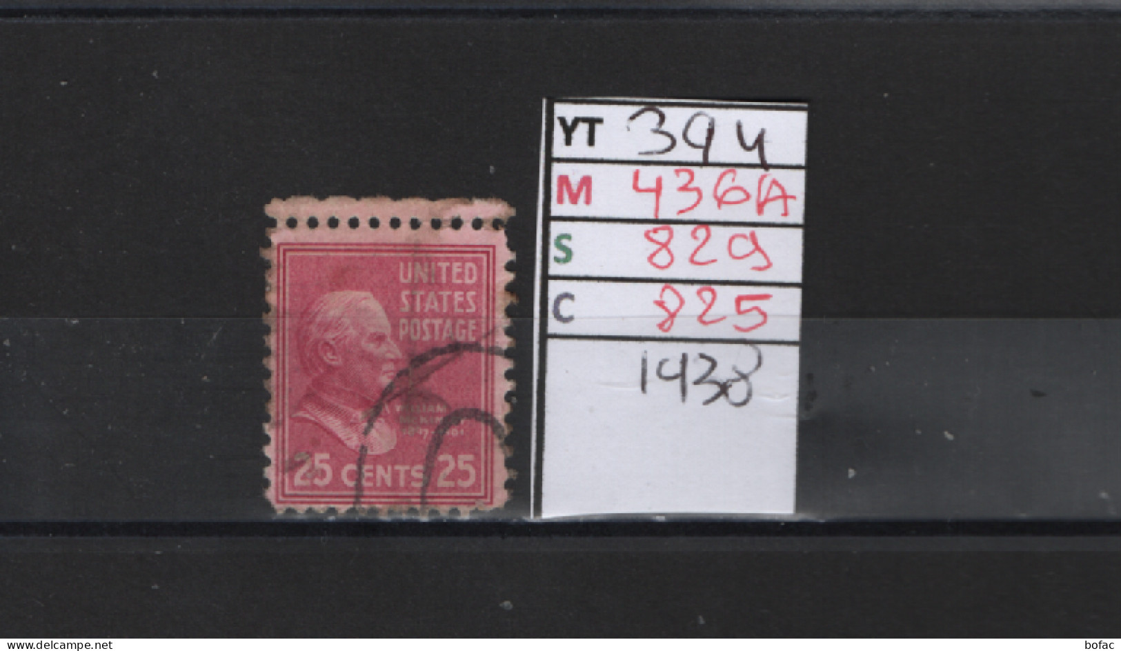 PRIX FIXE Obl 394 YT 436A MIC 829 SCO 825 GIB William Mc Kinley 1938  58A/02 - Used Stamps
