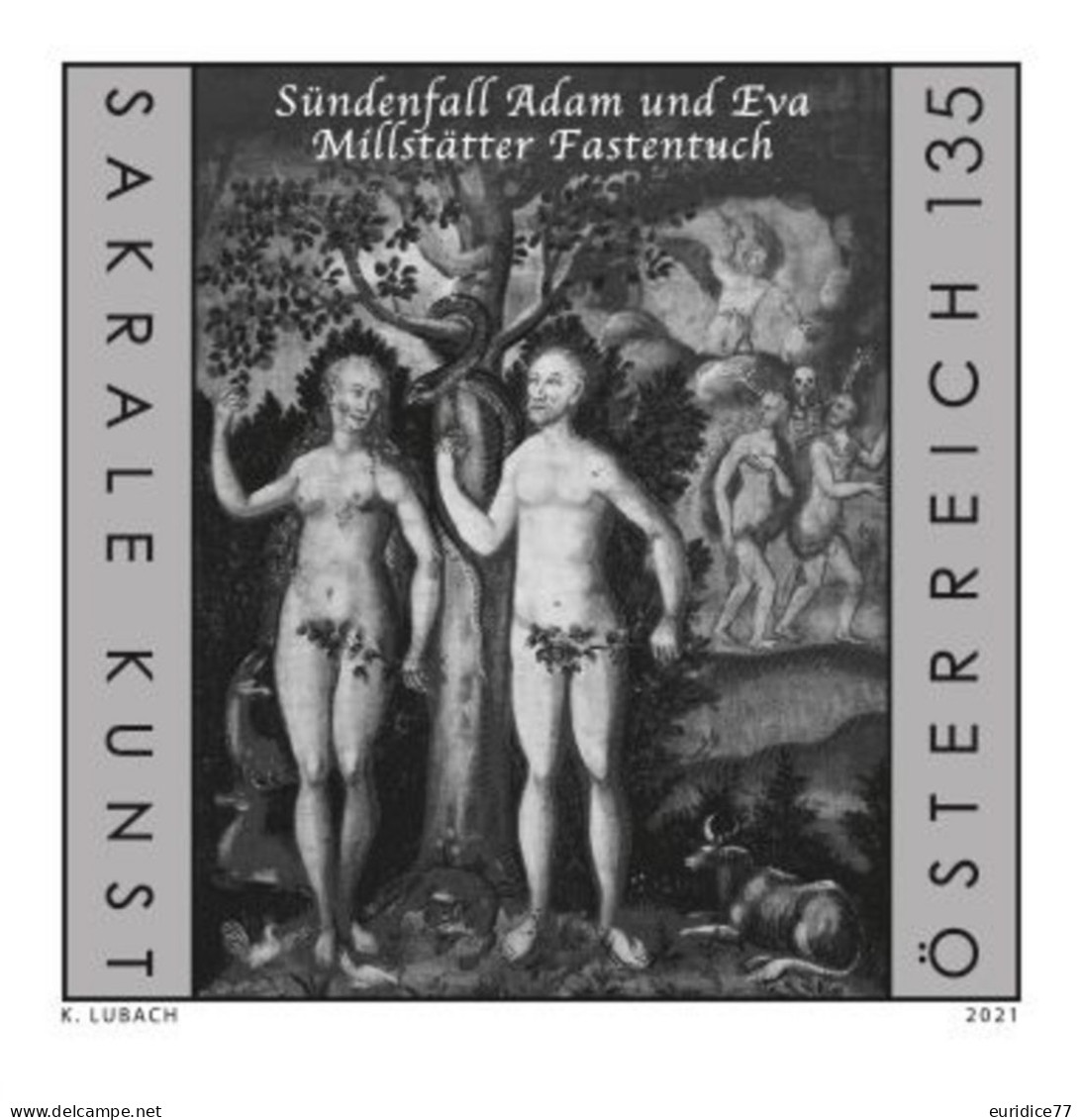 Austria 2021 - The Millstatt Lenten Veil, Adam And Eve Black Print MNH** - Probe- Und Nachdrucke