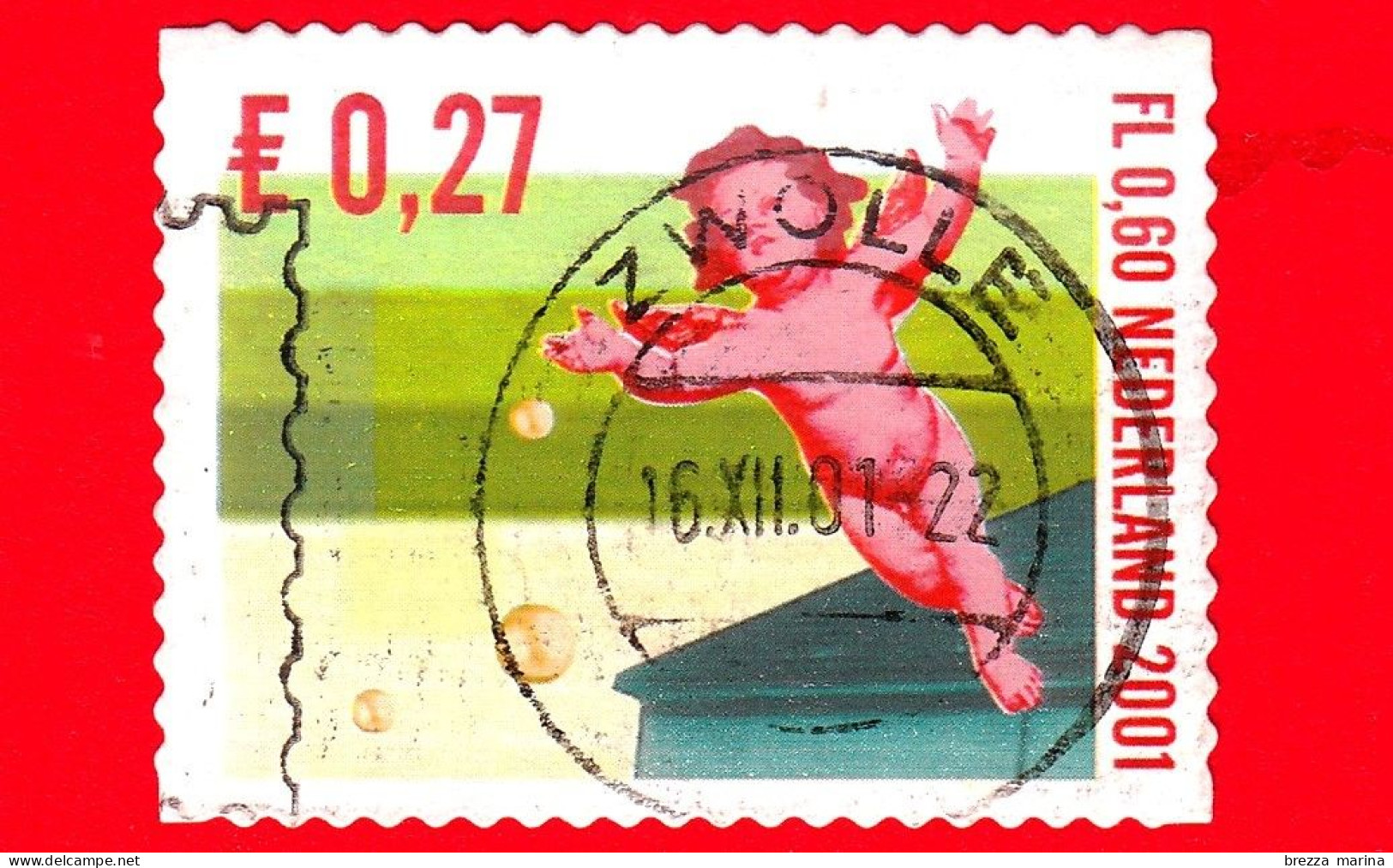 OLANDA - Nederland - Usato - 2001 - Francobolli Di Dicembre - Natale - Cherubino E Monete - 0.60 - Usati