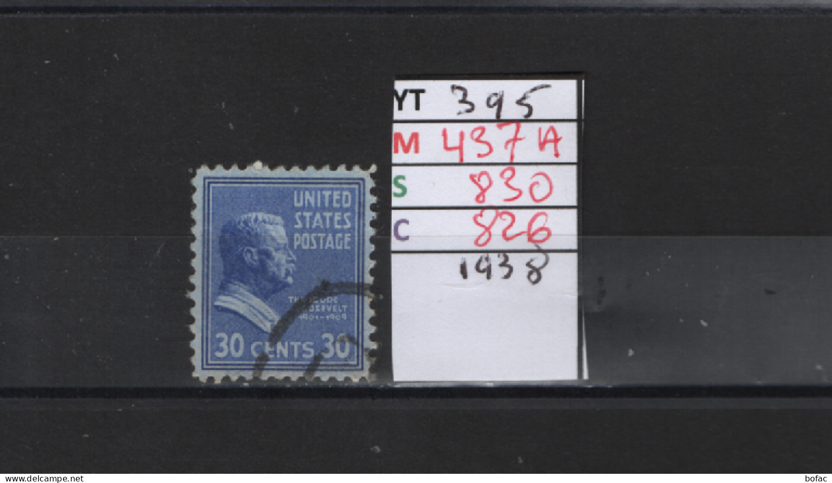 PRIX FIXE Obl 395 YT 437A MIC 830 SCO 826 GIB Théodor  Roosevelt 1938  58A/02 - Used Stamps
