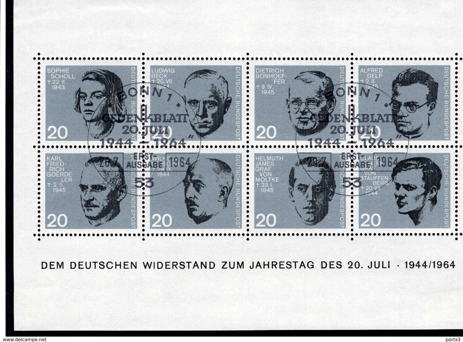 Bund Block 03 Widerstandskämpfer Used Gestempelt ESST Bonn - 1959-1980