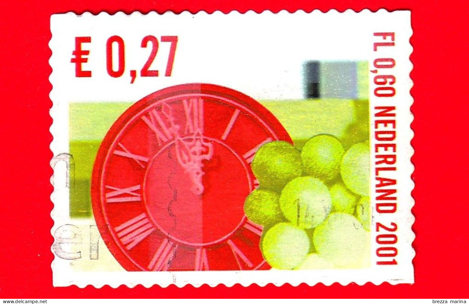 OLANDA - Nederland - Usato - 2001 - Francobolli Di Dicembre - Natale - Orologio E Uva - 0.60 - Usati