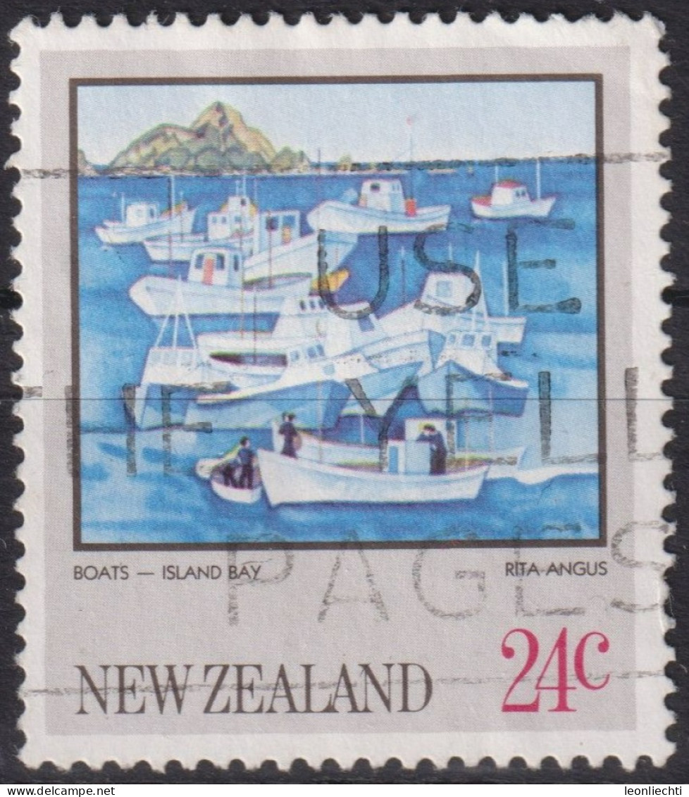 1983 Neuseeland ° Mi:NZ 870, Sn:NZ 780, Yt:NZ 840, Boats - Island Bay, Landscapes, By Rita Angus (1908-1970) New Zealand - Oblitérés