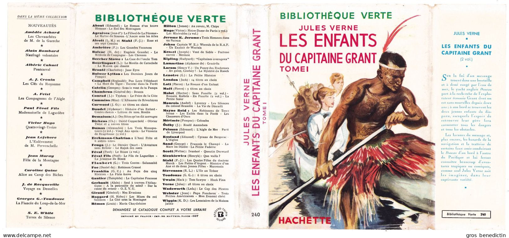 Hachette - Bib. Verte Avec Jaquette N°240 - Jules Verne - "Les Enfants Du Capitaine Grant (T1)" - 1957 - #Ben&JVerne - Bibliothèque Verte