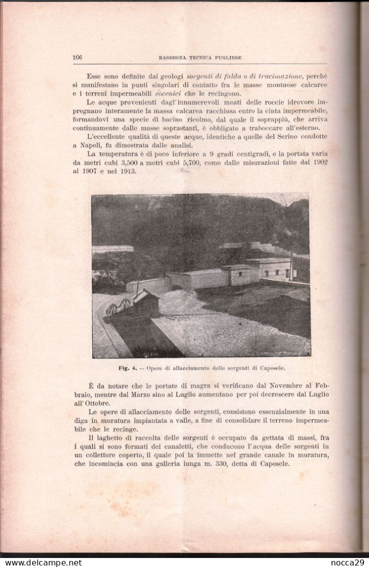 RIVISTA 1914 RASSEGNA TECNICA PUGLIESE - ACQUEDOTTO PUGLIESE PUBBL. OFFICINE DI SAVIGLIANO - ELENCO INGEGNERI (STAMP331) - Textes Scientifiques