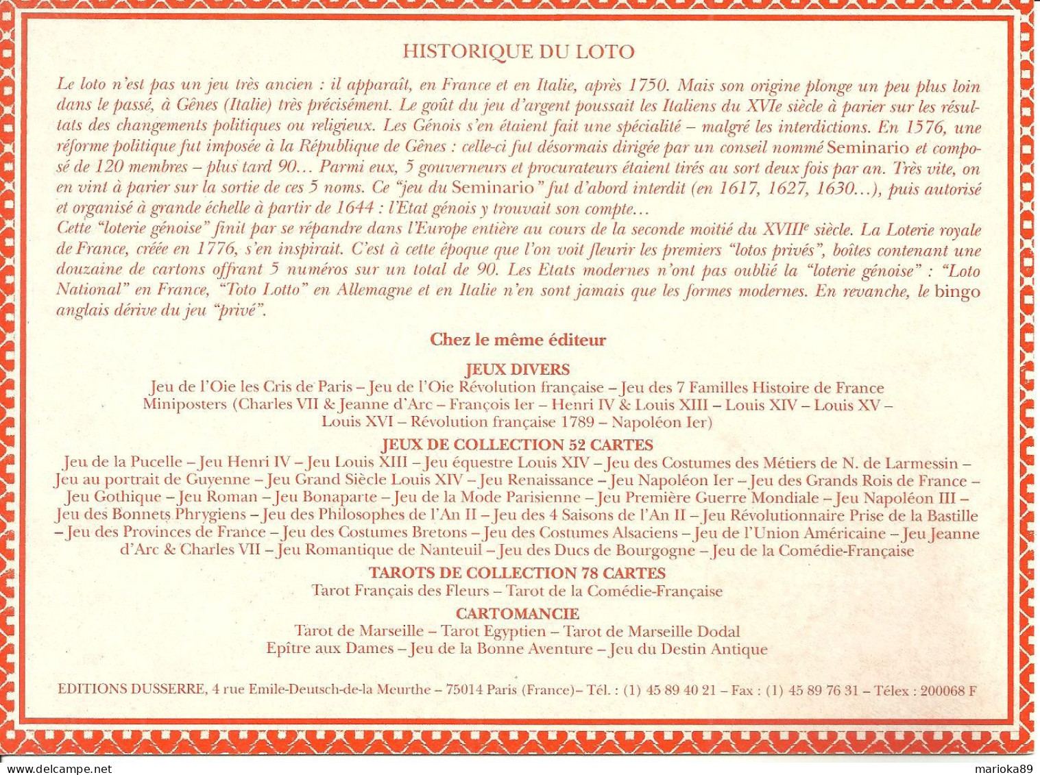 JEU DE LOTO / HISTOIRE DE FRANCE / EDITIONS DUSSERRE - Other & Unclassified