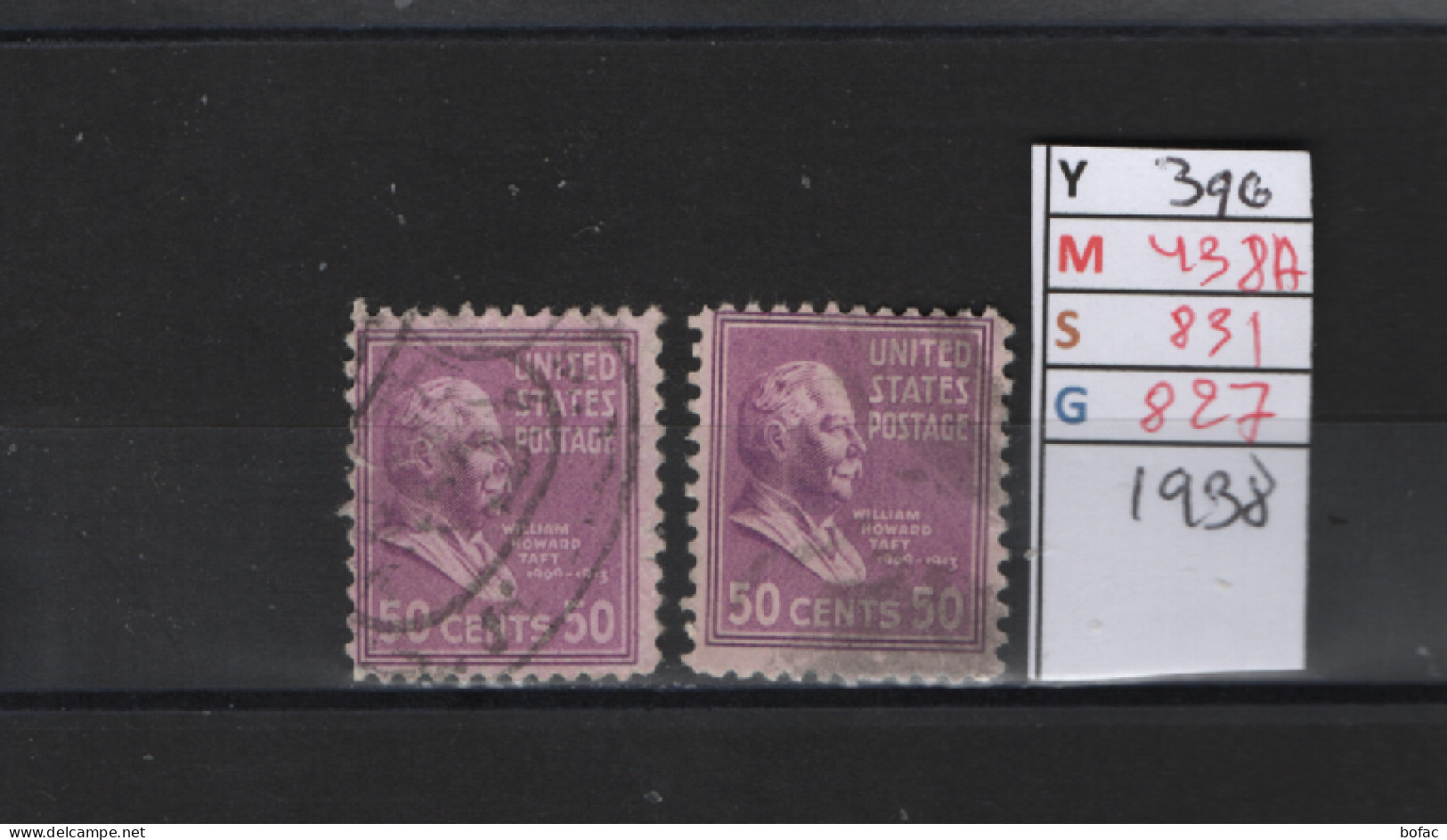 PRIX FIXE Obl 396 YT 438A MIC 831 SCO 827 GIB William Howard Taft 1938 Etats Unis 58A/02 2 Teintes - Used Stamps