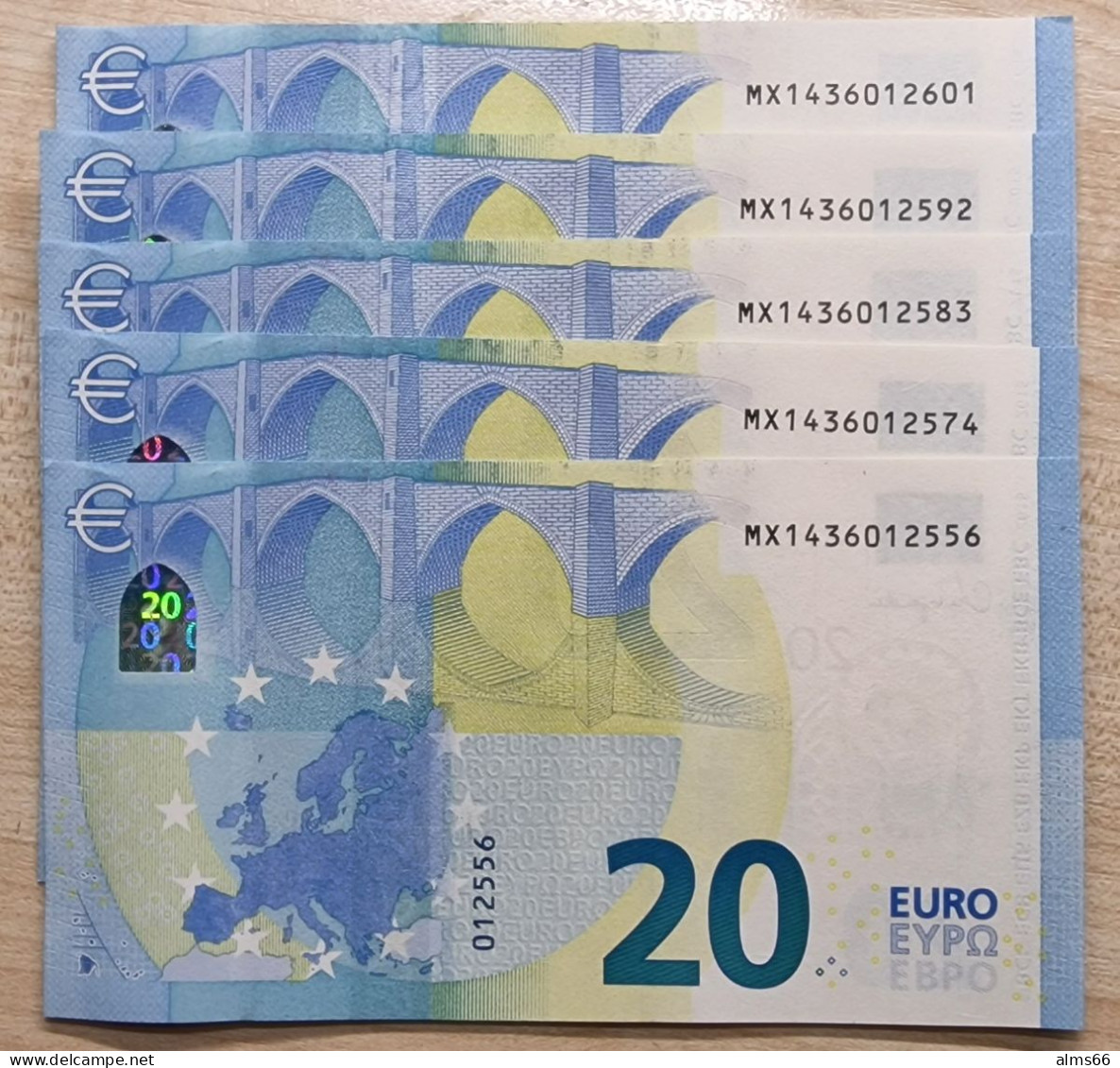 Euronotes FREE SHIPPING 20 Euro 2015 UNC < MX >< M007 > Portugal - Lagarde (5 Pcs) - 20 Euro