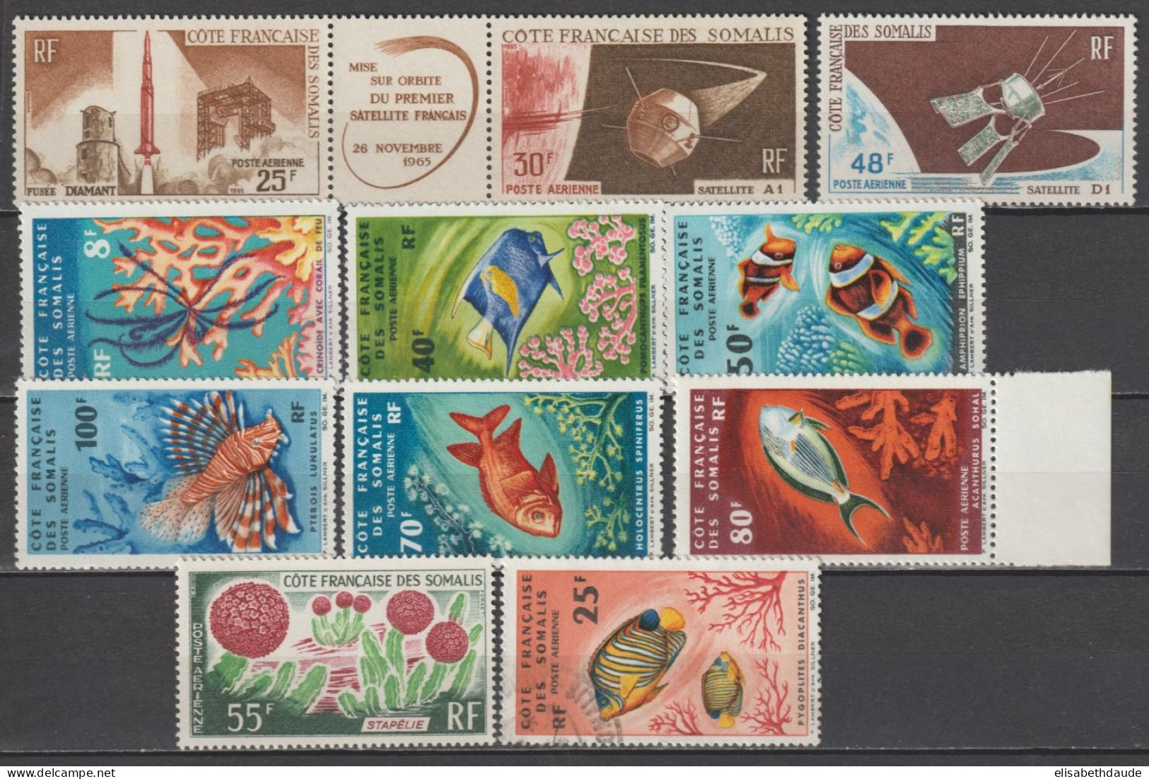 COTE DES SOMALIS - 1966 - POSTE AERIENNE ANNEE COMPLETE - YVERT N° 45/55 ** MNH (N°50 OBLITERE) - COTE = 151.5 EUR. - Unused Stamps