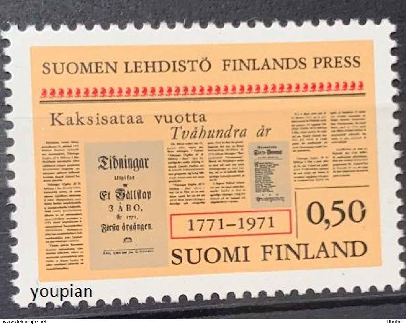 Finland 1971, 200th Anniversary Of Finish Press, MNH Single Stamp - Nuevos