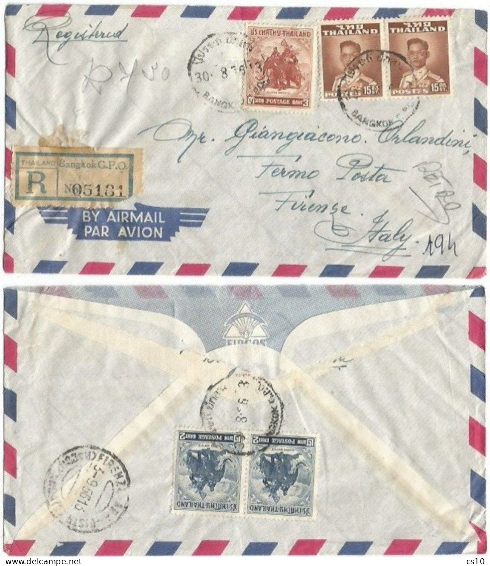 Thailand Reg.Airmail CV Bangkok 30aug1956 X Italy With 5 Stamps Rate 7B30 With High Values - Thailand