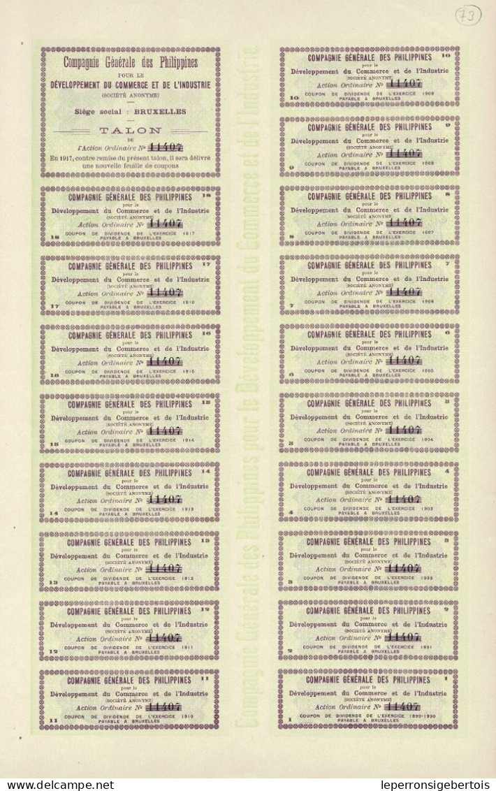 Titre De 1899 - Compagnie Générale Des Philippines Pour Le Développement Du Commerce Et De L'Industrie - - Asie