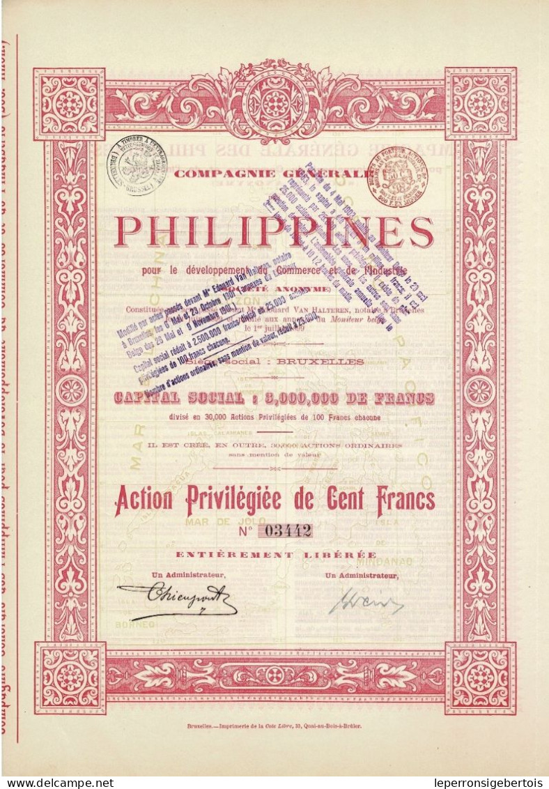 Titre De 1899 - Compagnie Générale Des Philippines Pour Le Développement Du Commerce Et De L'Industrie - - Asien