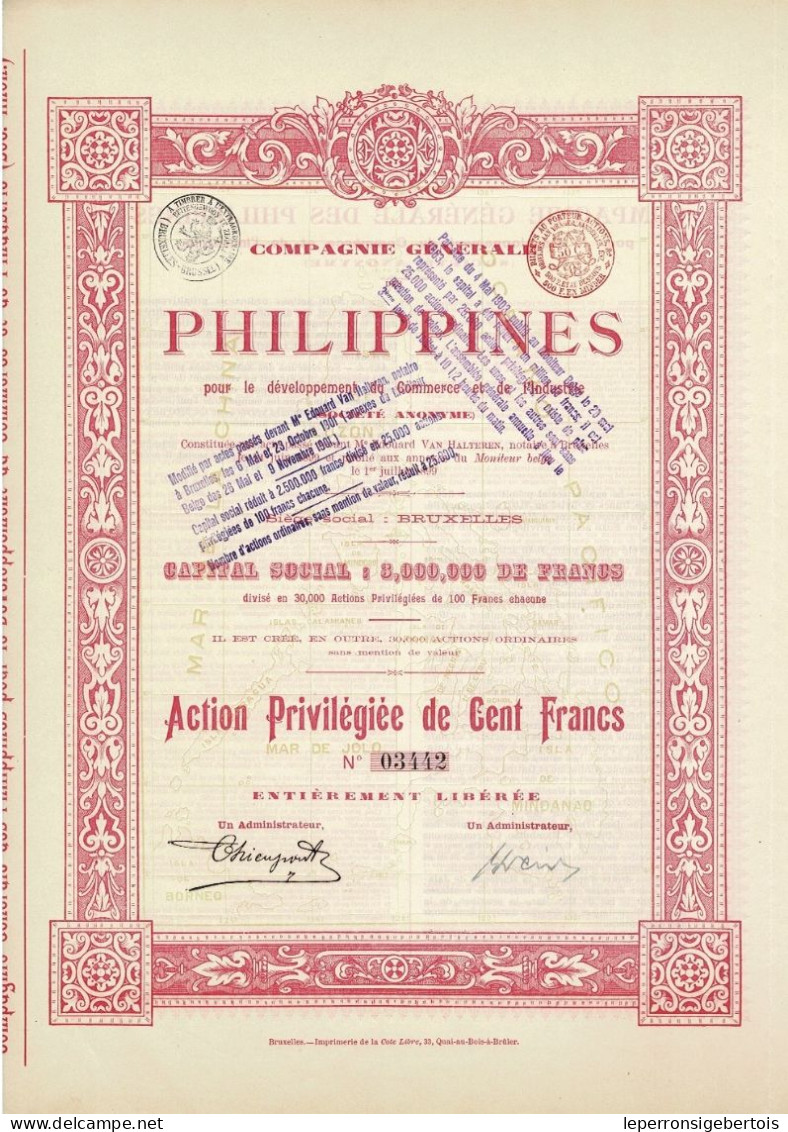 Titre De 1899 - Compagnie Générale Des Philippines Pour Le Développement Du Commerce Et De L'Industrie - - Asie