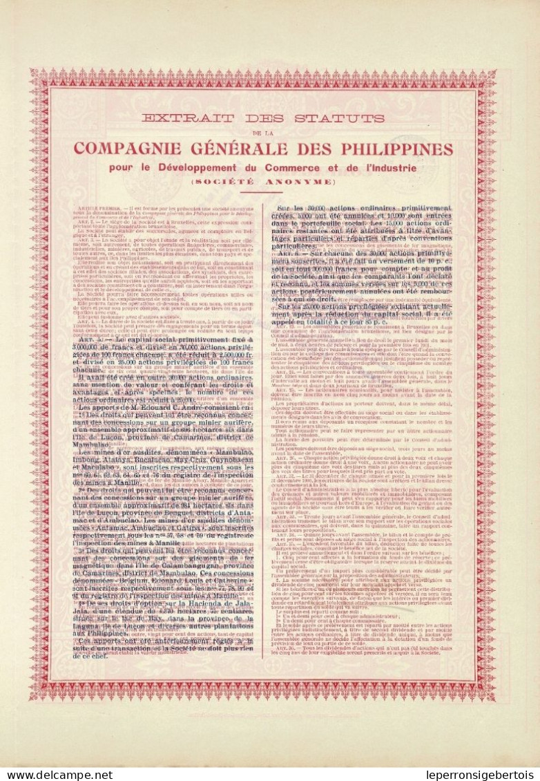 Titre De 1899 - Compagnie Générale Des Philippines Pour Le Développement Du Commerce Et De L'Industrie - - Asie