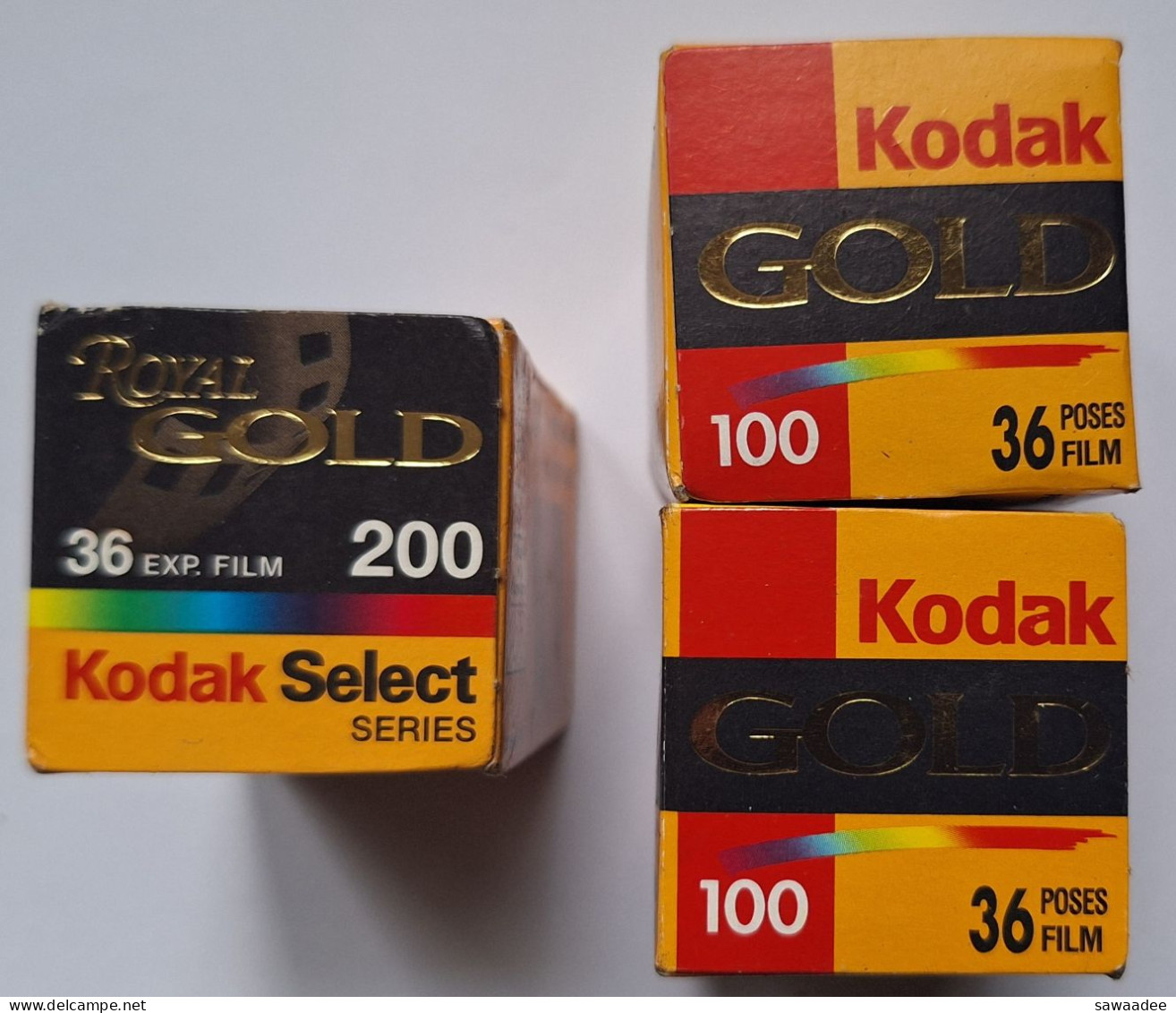 PHOTOGRAPHIE - LOT DE 3 BOITES DE PELLICULE KODAK - 1 ROYAL GOLD 200/36 - 2 GOLD 100/36 - ANNEE 2000 - VIERGES - 35mm -16mm - 9,5+8+S8mm Film Rolls