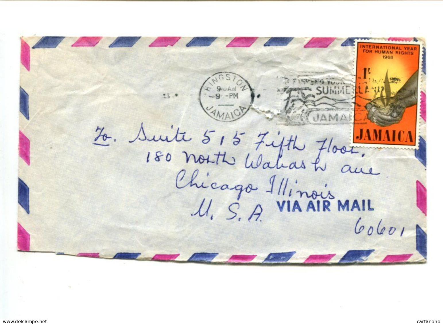 JAMAIQUE - Affranchissement Seul Sur Lettre - Droits De L'Homme + Flamme Postale - Jamaica (1962-...)