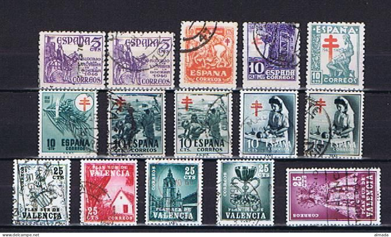Spanien: 15 Marken Mit Einigen Farbvarianten, 15 Stamps With Some Colour Shades - Bienfaisance
