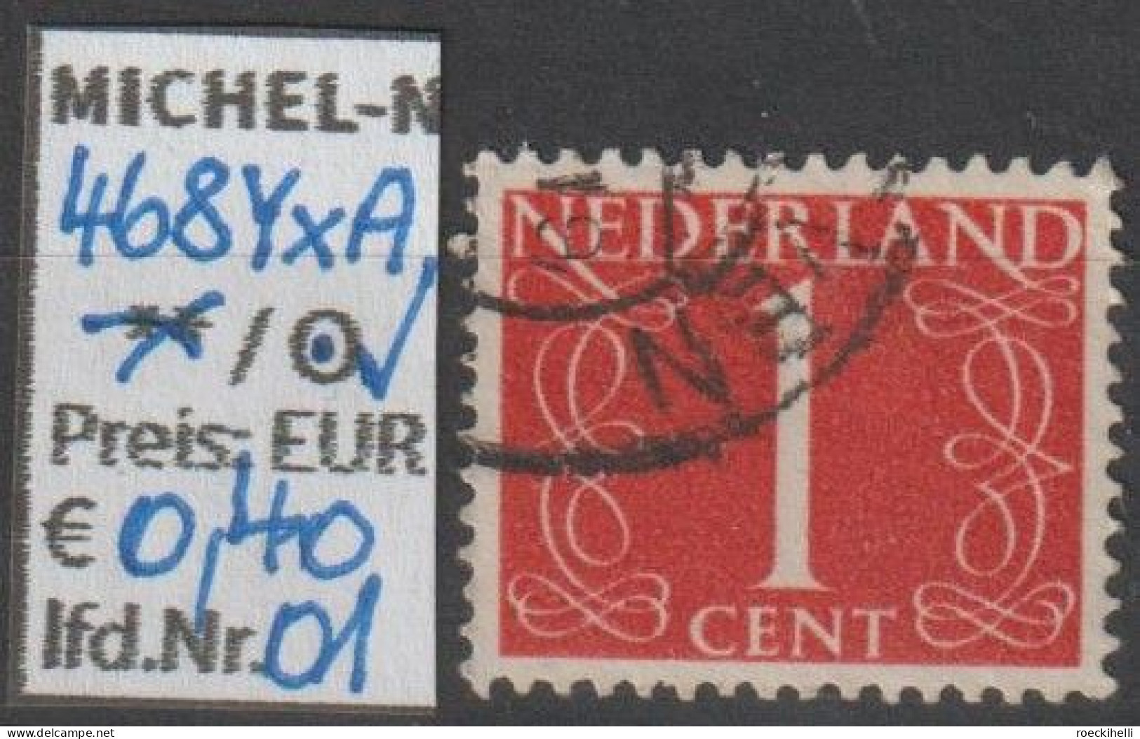 1946 - NIEDERLANDE - FM/DM "Ziffern-Zeichnung" 1 C Rot - O Gestempelt - S. Scan (468YxAo 01-04 Nl) - Gebruikt