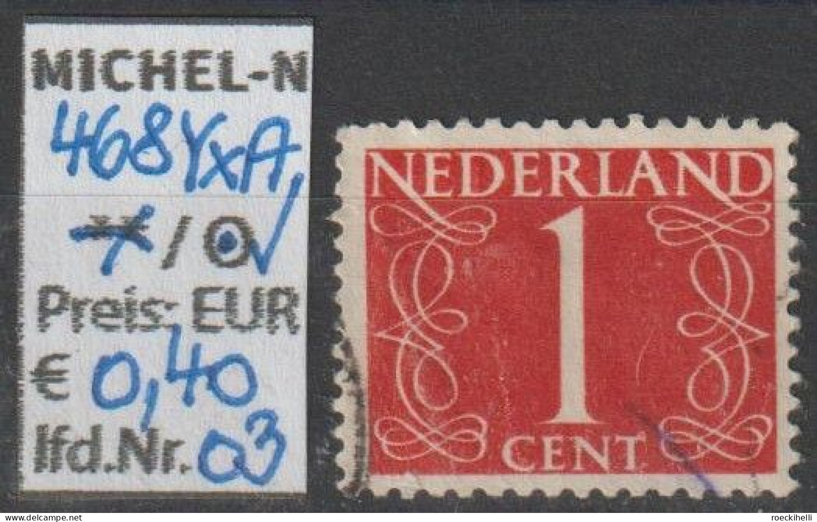 1946 - NIEDERLANDE - FM/DM "Ziffern-Zeichnung" 1 C Rot - O Gestempelt - S. Scan (468YxAo 01-04 Nl) - Gebruikt