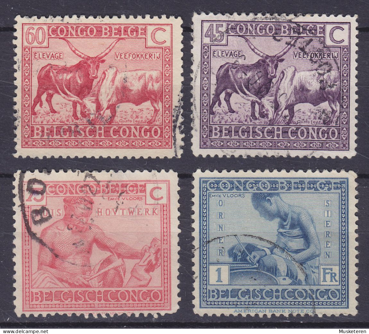 Belgian Congo 1925 Mi. 86-89, Watussi-Rinder, Holzarbeiter, Töpfer (o) - Usados