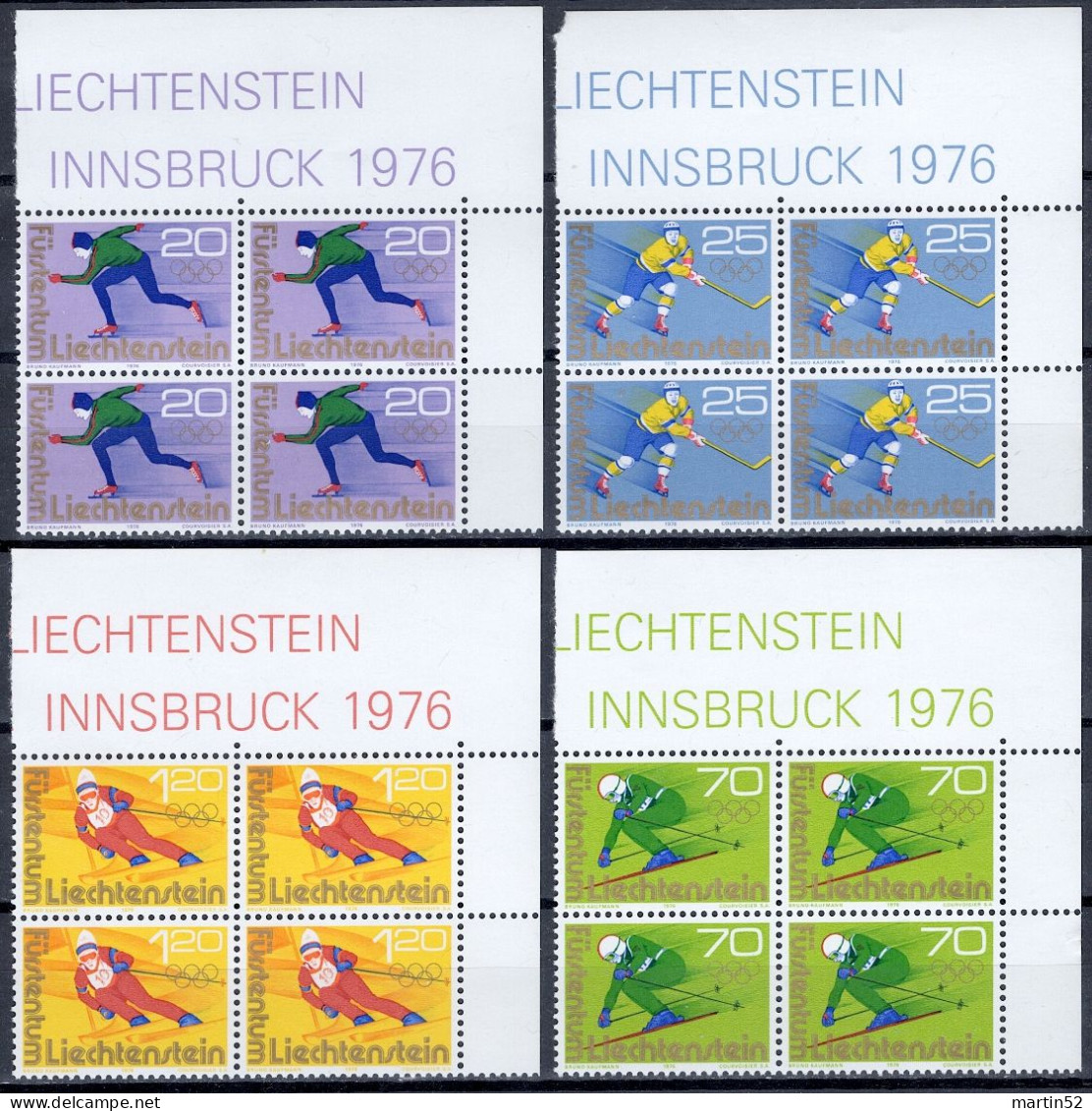 Liechtenstein 1975:  Winter-Olympiade Innsbruck Zu 572-575 Mi 635-638 Yv 578-581 TAB-Blocks ** MNH (Zu CHF 15.00) - Hiver 1976: Innsbruck