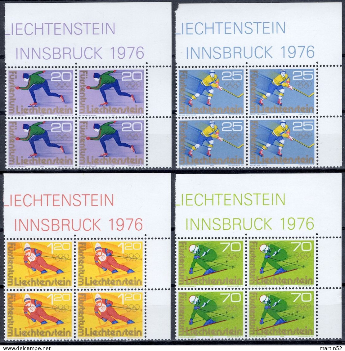 Liechtenstein 1975:  Winter-Olympiade Innsbruck Zu 572-575 Mi 635-638 Yv 578-581 TAB-Blocks ** MNH (Zu CHF 15.00) - Winter 1976: Innsbruck