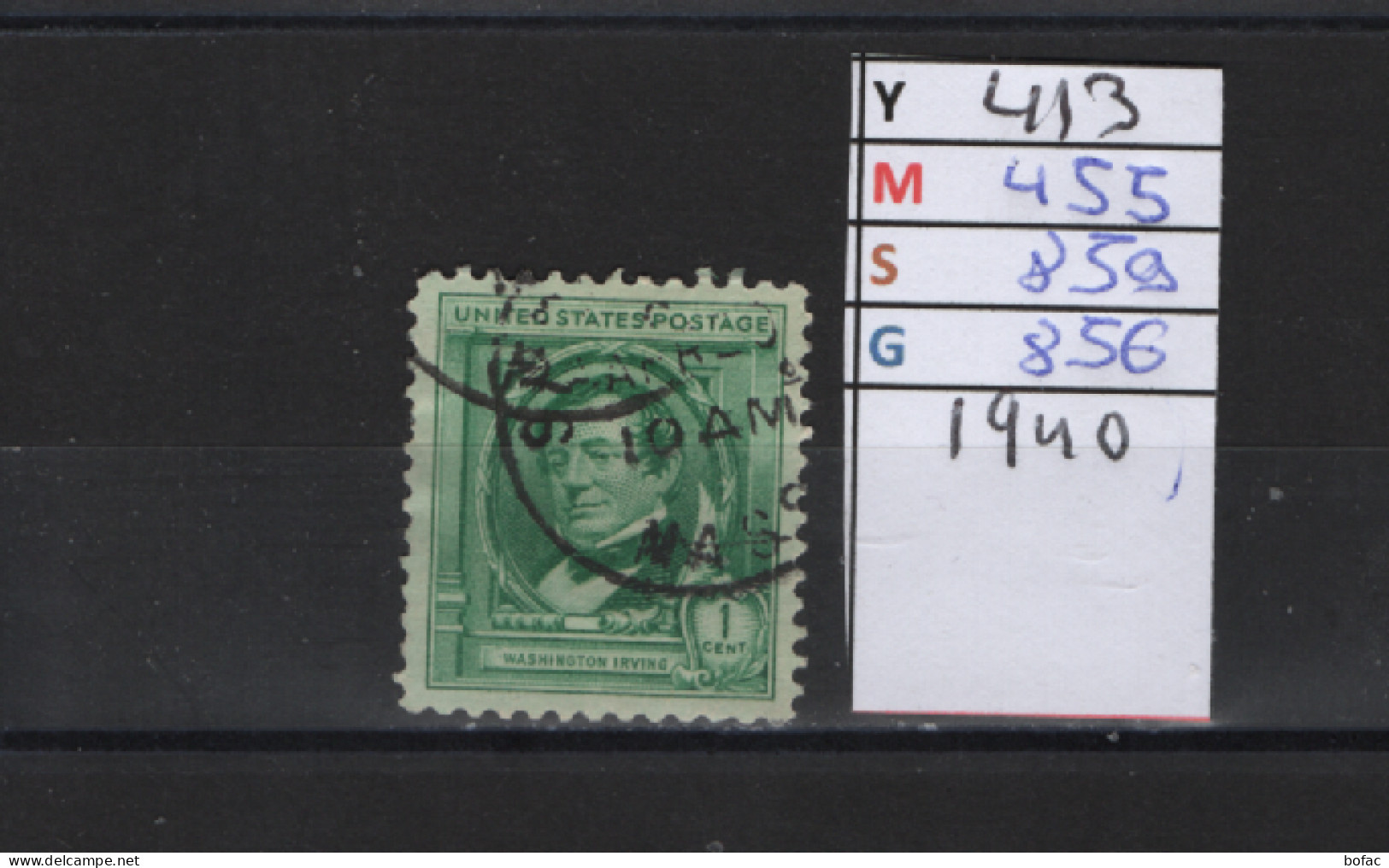 PRIX FIXE Obl 413 YT 455 MIC 859 SCO 956 GIB Washington Irving 1940 Etats Unis 58A/02 - Used Stamps