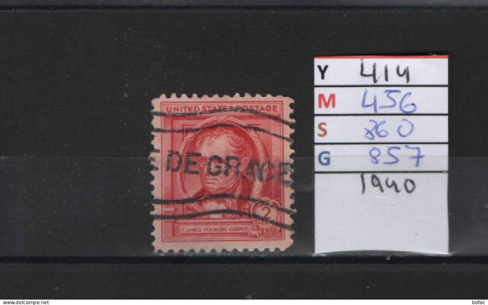 PRIX FIXE Obl 414 YT 456 MC 860 SCO 857 GIB James Fenimore Cooper 1940 Etats Unis 58A/02 - Used Stamps