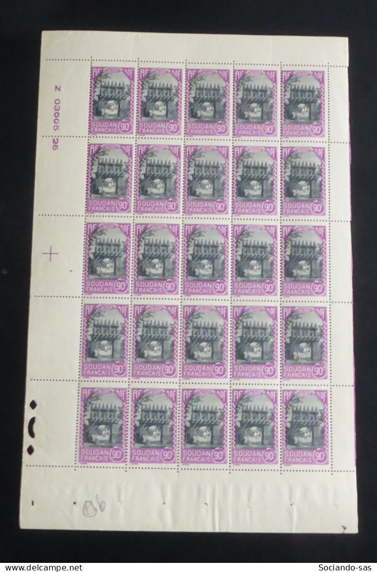 SOUDAN - 1939-40 - N°YT. 115 - Djenné 90c Lilas Et Noir - Bloc De 25 Bord De Feuille - Neuf Luxe ** / MNH - Unused Stamps