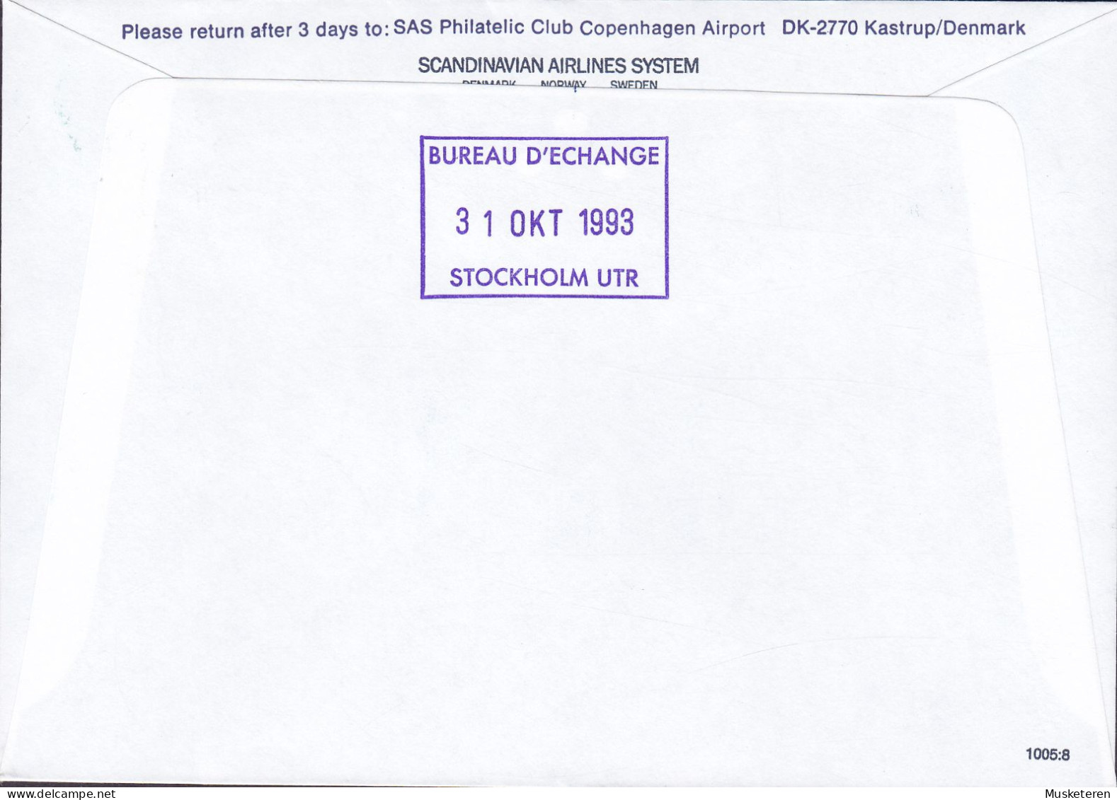 Finland SAS First SF 340 Flight PORI-STOCKHOLM 1993 Cover Brief Lettre Bureau D'Echange STOCKHOLM UTR. (Arr.) Sweden - Storia Postale