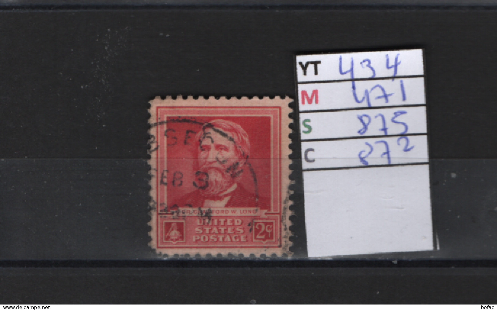PRIX FIXE Obl 434 YT 471 MIC 875 SCOT 872 GIB DR. Crawford W. Long 1940 Etats Unis 58A/02 - Used Stamps