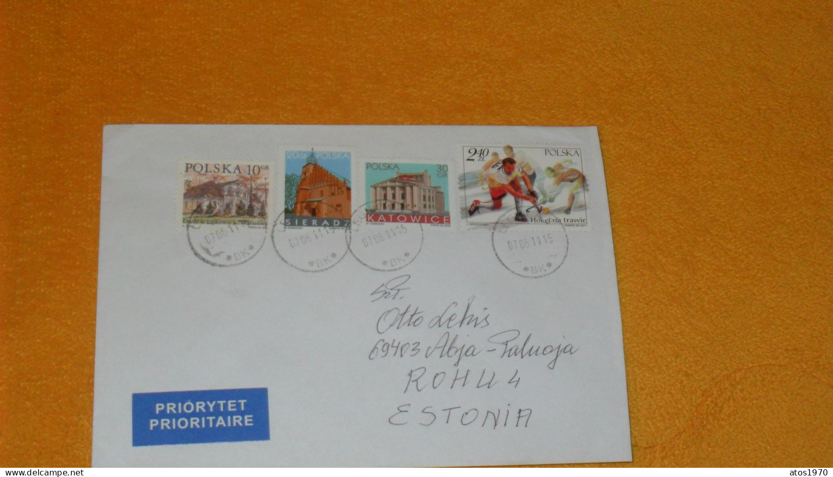 ENVELOPPE DE 2011../ CACHETS LEGNICA POLOGNE POURV ESTONIE + TIMBRES X4 - Covers & Documents