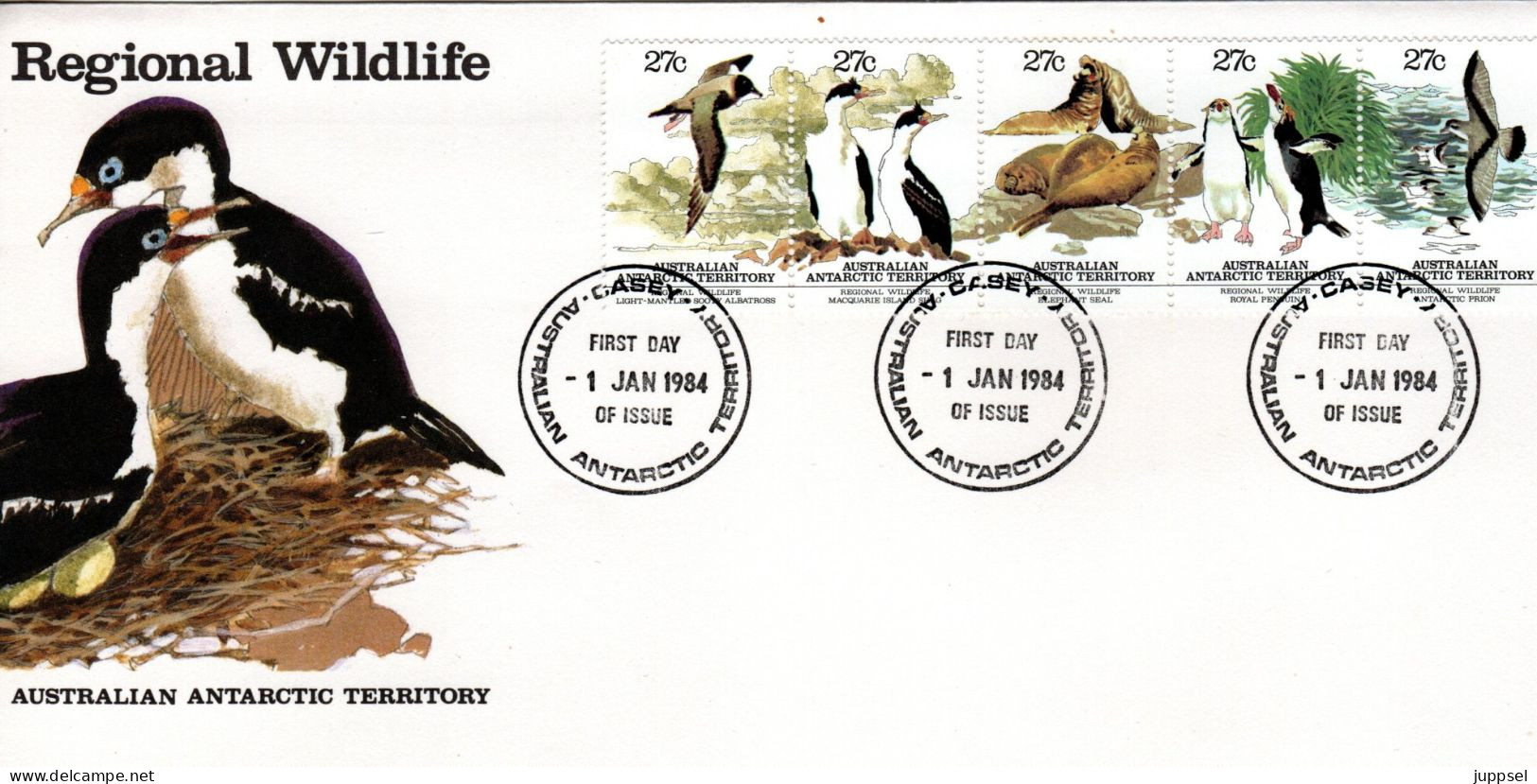 AUSTRALIAN  ANTARCTIC TERRITORY   FDC, Postmark CASEY  /  La COLOMBIE - AUSTRALIAN, Cachet De La Poste CASEY  1984 - Pinguine