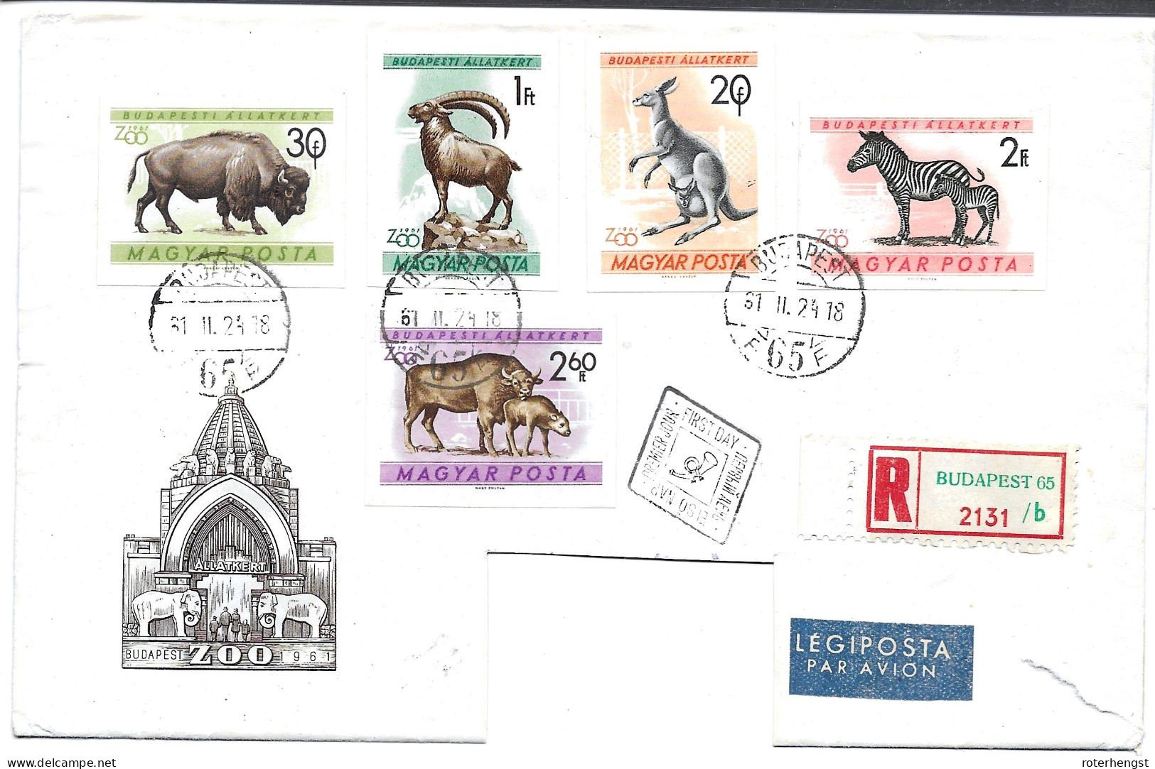 Hungary Rare Animals Set Complete In IMPERF On Circulated Registered Letter To US (stamps & Cancels On Back) - Covers & Documents