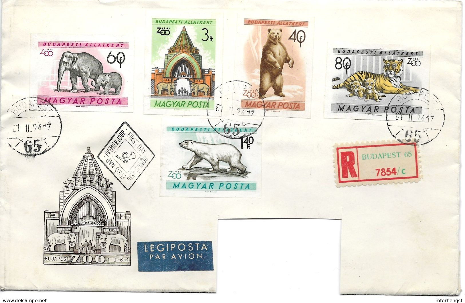 Hungary Rare Animals Set Complete In IMPERF On Circulated Registered Letter To US (stamps & Cancels On Back) - Lettres & Documents