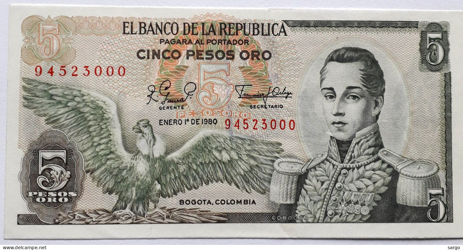 COLOMBIA - 5 PESOS ORO - P 406f (1980) - UNCIRC - BANKNOTES - PAPER MONEY - CARTAMONETA - - Colombia