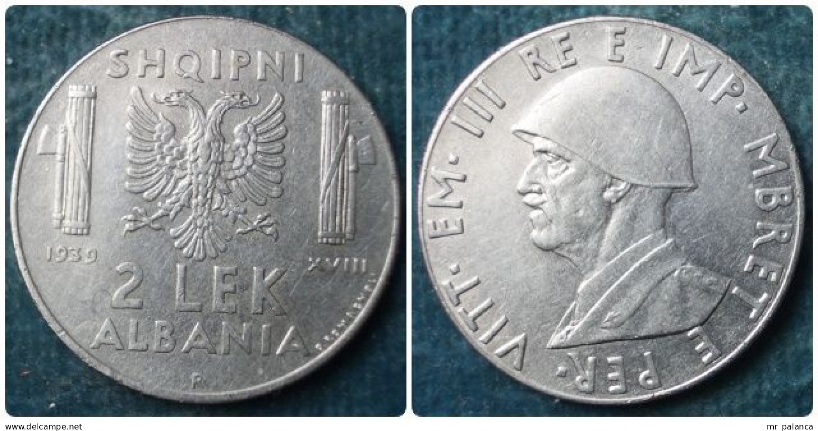 M_p> Regno Vitt Eman III° Colonia D'Albania 2 Lek 1939 XVIII ANTI-magnetico , ALTA CONSERVAZIONE - Albania