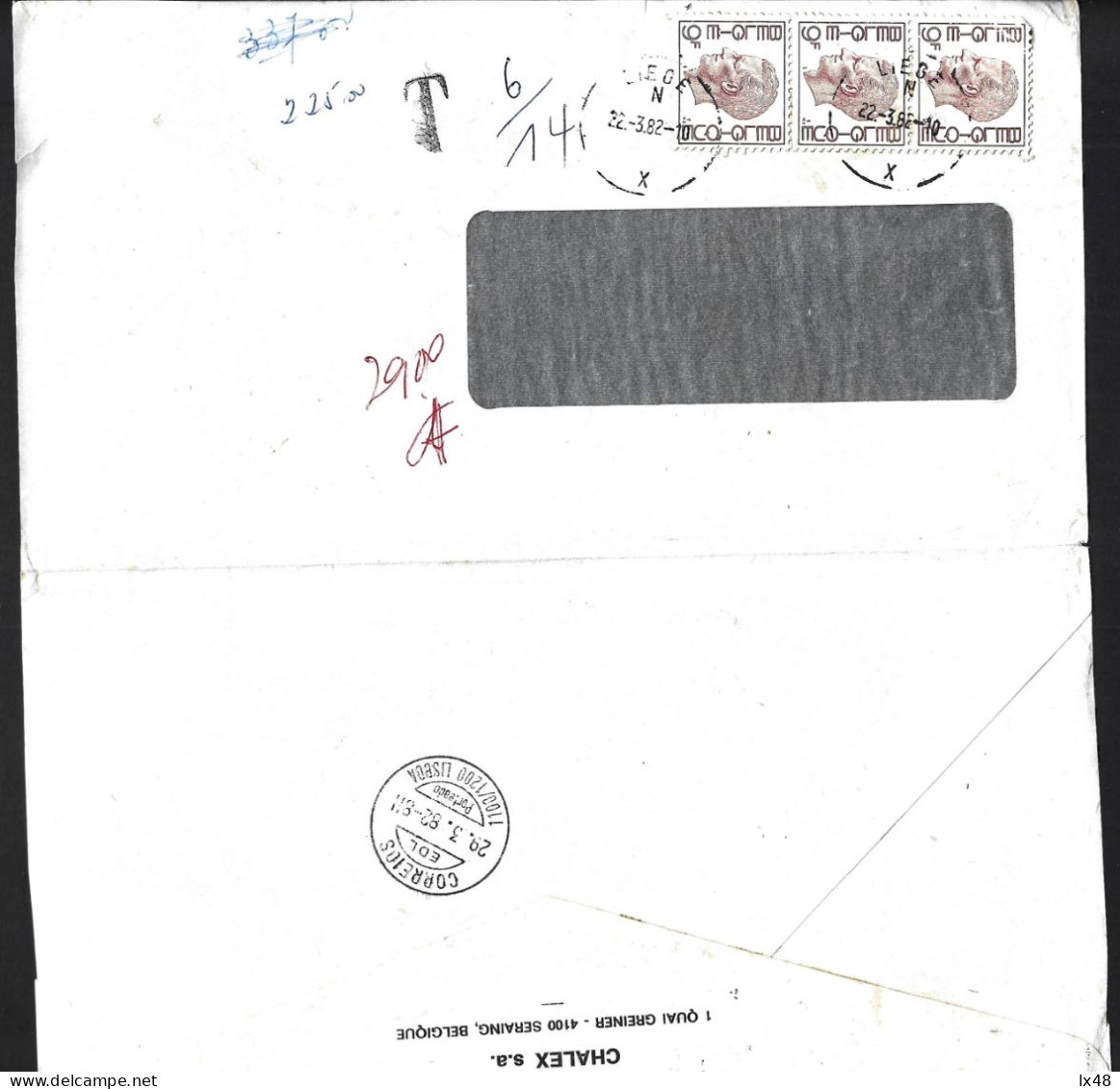 Fined Letter Circulated Liège/Lisbon 1982. Belgium. Obliteration Of Fined Letter From Lisbon. Carta Multada Circulou Liè - Lettres & Documents