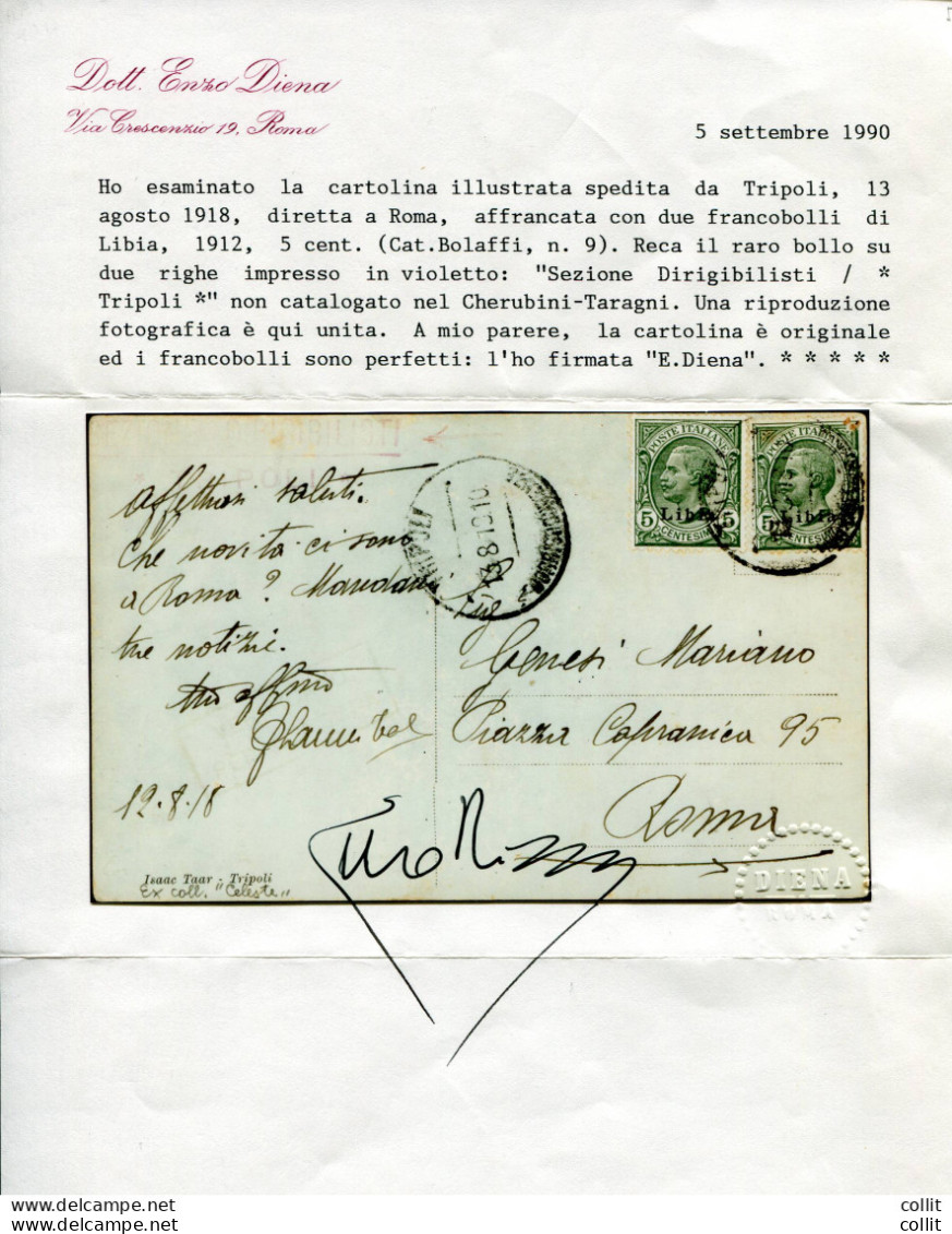 1918 Sezione Dirigibilisti Tripoli - Cartolina Da Tripoli - Storia Postale (Posta Aerea)