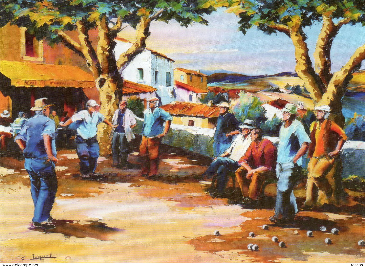 CPM - PETANQUE SUR LA PLACE DU VILLAGE - D'APRES UNE PEINTURE DE CHRISTIAN JEQUEL - Petanque