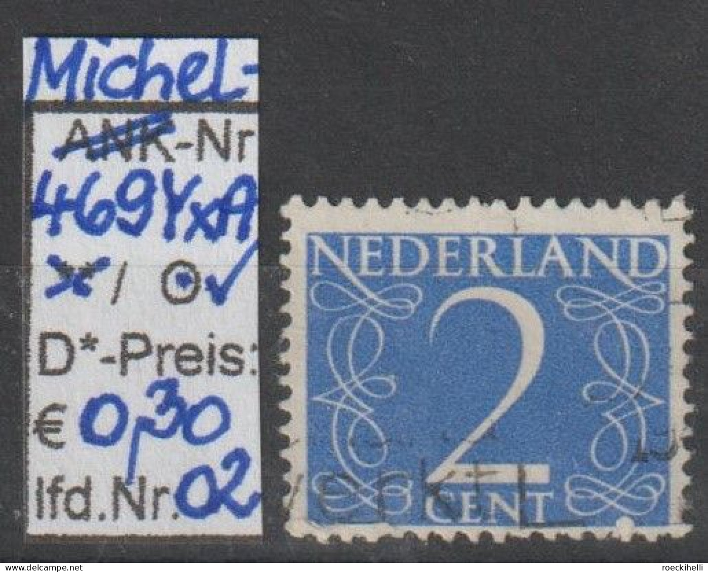 1946 - NIEDERLANDE - FM/DM "Ziffern-Zeichnung" 2 C Blau - O Gestempelt - S. Scan (469YxAo 01-26 Nl) - Gebruikt