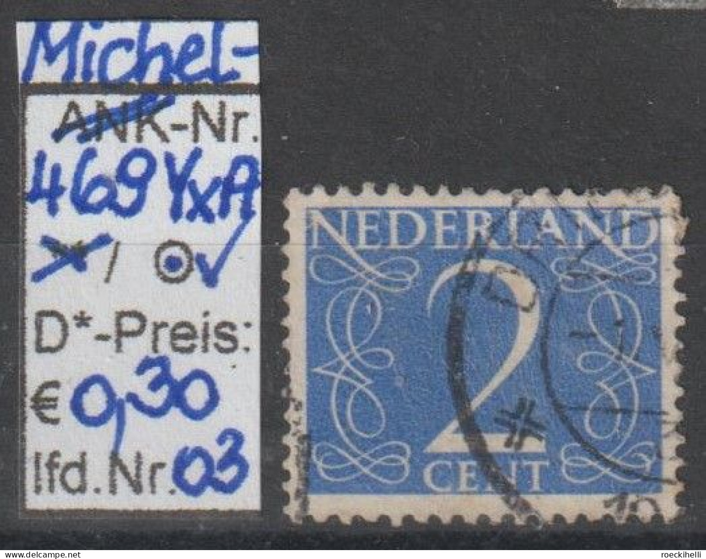 1946 - NIEDERLANDE - FM/DM "Ziffern-Zeichnung" 2 C Blau - O Gestempelt - S. Scan (469YxAo 01-26 Nl) - Gebruikt