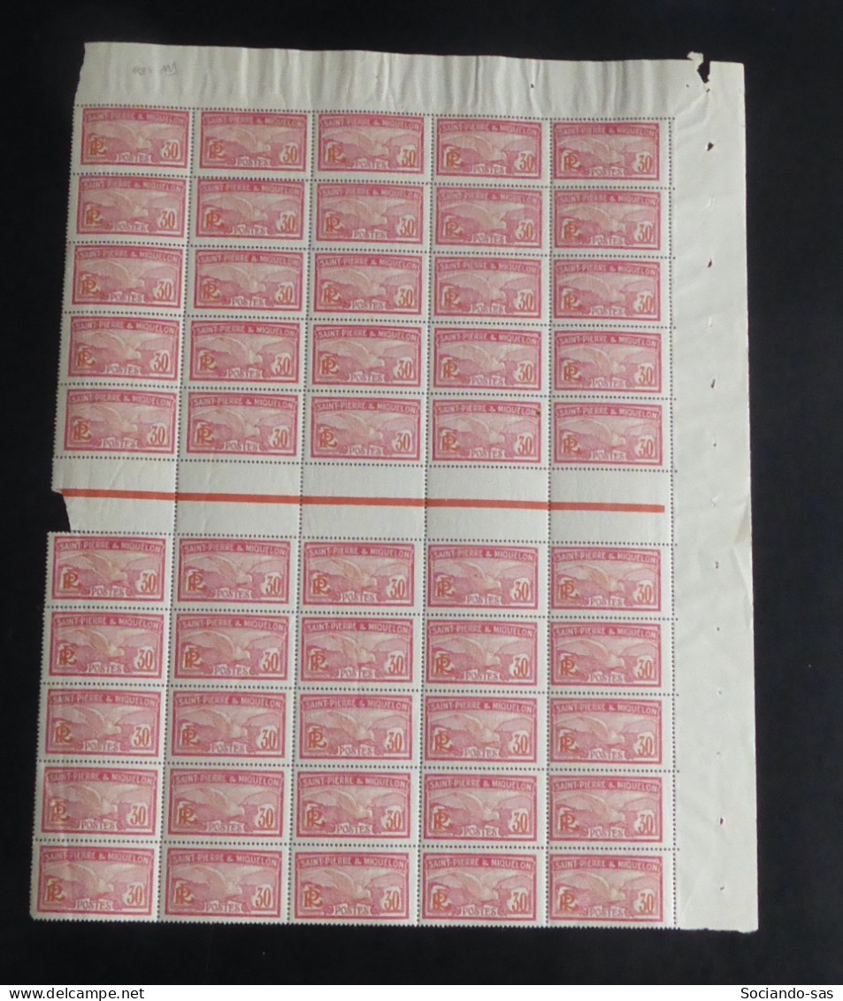 SPM - 1922-28 - N°YT. 111 - Goeland 30c Rose Et Rouge - Bloc De 50 Bord De Feuille - Neuf Luxe ** / MNH - Ongebruikt